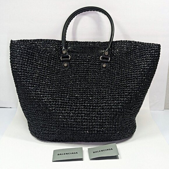 Balenciaga Women's Large Le Cagole Panier Black Raffia Tote Bag (MSRP $1,750) - Picture 4 of 13